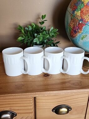 Royal Linen White Ceramic Coffee Mugs - Set of 4